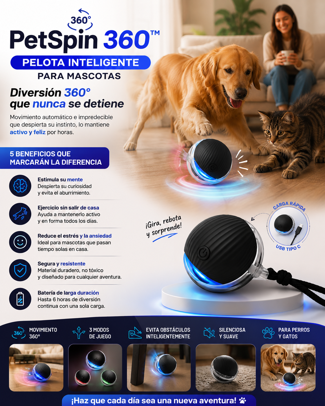 PetSpin 360 – Pelota Inteligente Interactiva para Mascotas